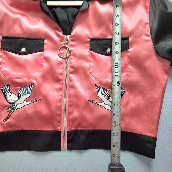 NWOT DOLLS KILL Current Mood Pink Tokyo Satin Jacket Size Large - Picture 3 of 5